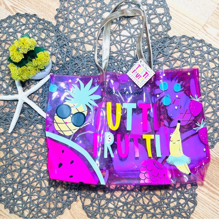 Too Faced Tutti Frutti Tote Bag New With Tags, This Bag Is Perfect For The Beach And Every Day Use!! Measurements Shown In Pics!! Trendy Multicolor Beach Bag, Fun Summer Tote Shoulder Bag, Trendy Purple Bags For The Beach, Trendy Purple Beach Bags, Fun Rectangular Beach Bag For Shopping, Fun Tote Beach Bag For Shopping, Fun Summer Tote Bag, Fun Summer Shoulder Bag For Shopping, Fun Summer Shoulder Bag For Daily Use