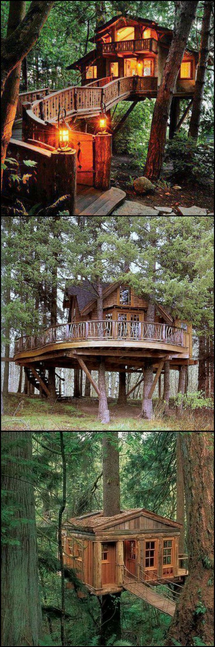 the tree house is built in the woods