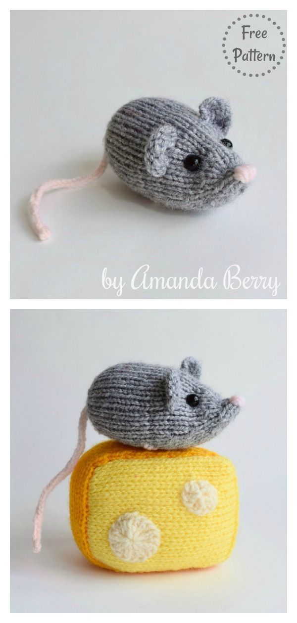 crocheted mouse sitting on top of a yellow object