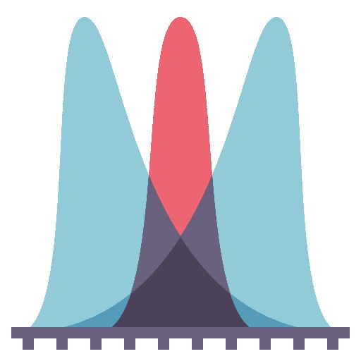 two blue and pink shapes are shown in the shape of an upward triangle, on top of