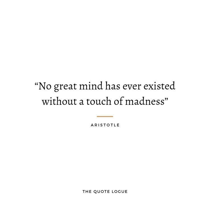 the quote is written in black and white, with an orange border around it that reads no great mind has ever tasted without a touch of madness