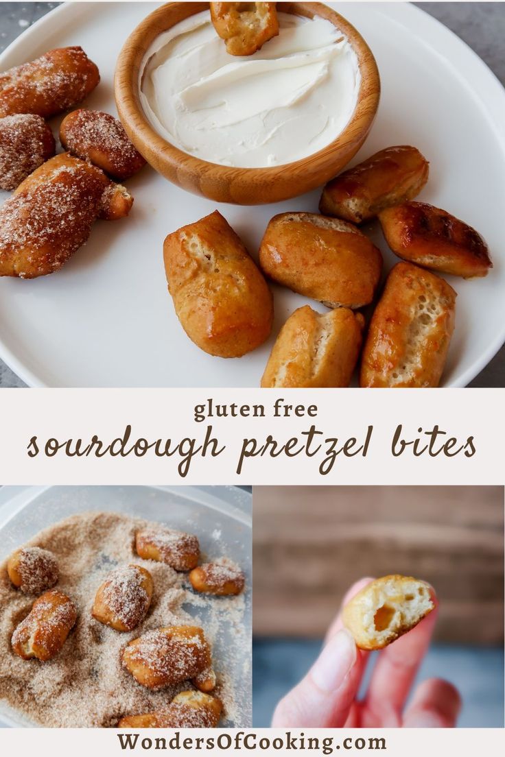 there are several different types of desserts on this plate and in the middle one is sourdough pretzel bites