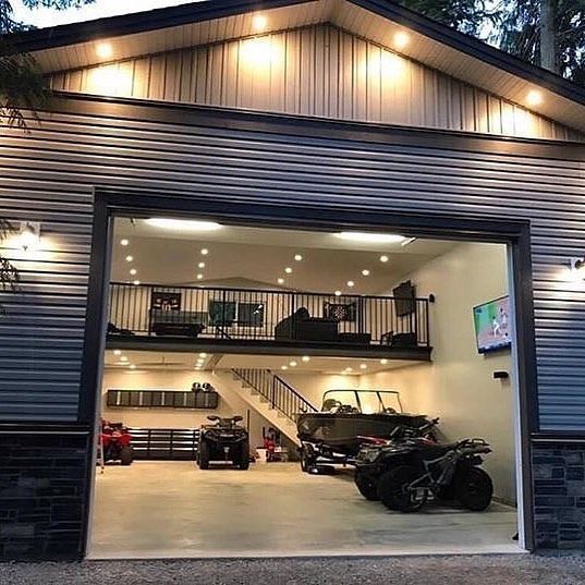 an open garage door with the words workshop ideas on it