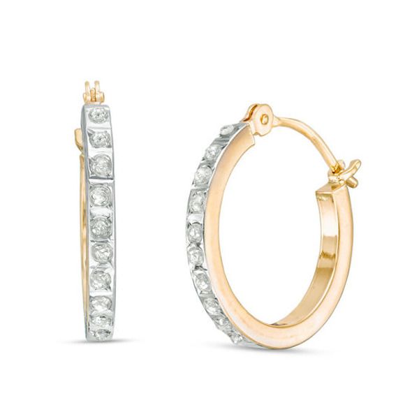 A bit of dazzle, a touch of fascination. Bring on the shine! These 14K gold hoop earrings are perfectly charming with one diamond accent accompanying the beautiful diamond enamel bead design. Wear these hinged back hoops for everyday posh style. Diamond Fascination™ is a patent handmade process which crystallizes diamond dust into enamel to simulate round-cut diamonds. Square Hoop Earrings, 14k Gold Hoop Earrings, Diamond Dust, Posh Style, Gold Enamel, Gold Hoop, Gold Hoop Earrings, Earring Backs, Diamond Stone