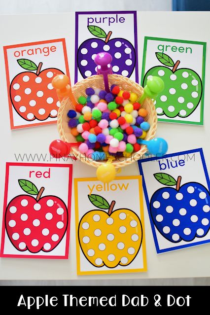 an apple themed dab and dot activity for toddlers