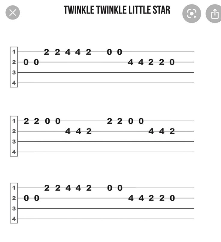 the twinkle little star guitar tab is shown in black and white with numbers on it