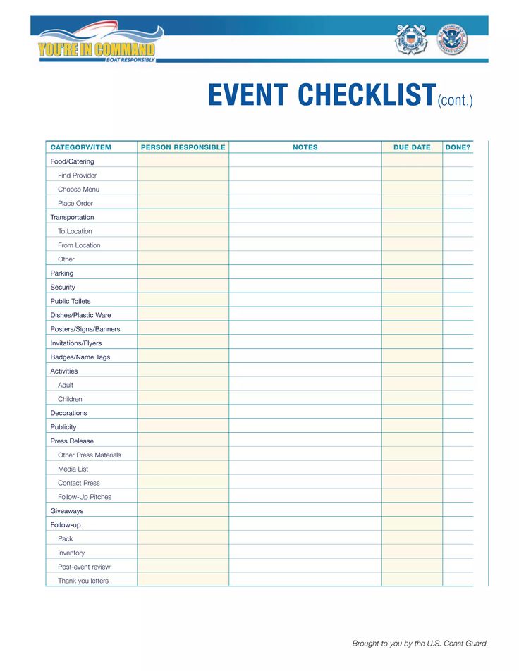 a printable event checklist