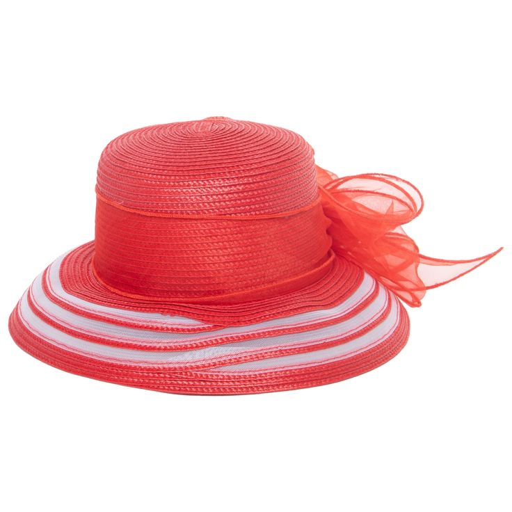 Make a statement with the Women's Red Dress Hat with Organza Bow. Crafted with luxurious 100% polyester, this adjustable hat features a round crown and a braid design. A sheer mesh brim and an organza bow provide the perfect touch of refinement and elegance. Be the belle of the ball in this timeless piece. Features: Color: Red Size: 57cm Brim Size: 3.5" Material: 100% Polyester Adjustable Red Top Hat For Spring Church, Red Top Hat For Spring Church Events, Red Top Hat With Curved Brim For Spring, Red Brimmed Sun Hat For Party, Red Curved Brim Top Hat For Spring, Red Summer Hats For Garden Party, Red Summer Boater Hat With Short Brim, Summer Fedora Sun Hat For Church, Elegant Red Sun Hat For Beach