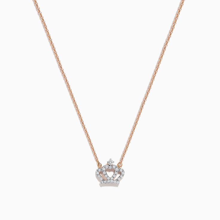 Novelty 14K Rose Gold Diamond Crown Necklace Classic Rose Gold Diamond Necklace With Clavicle Chain, Classic Rose Gold Diamond Clavicle Necklace, Wedding Rose Cut Diamond Necklace In Rose Gold, Delicate Rose Gold Round Diamond Necklace, Wedding Rose Gold Diamond Necklace With Rose Cut, Refined Rose Gold Necklace For Gifts, 14k Rose Gold Anniversary Necklaces, 14k Rose Gold Necklace For Anniversary, Classic Rose Gold Necklace For Anniversary