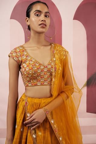 Shop for Ease Yellow Embroidered Silk Lehenga Set for Women Online at Aza Fashions Blouse Yoke, Embroidered Lehenga, Luxury Sale, Silk Lehenga, Work Blouse, Embroidered Silk, Raw Silk, Festival Wear, Set For Women