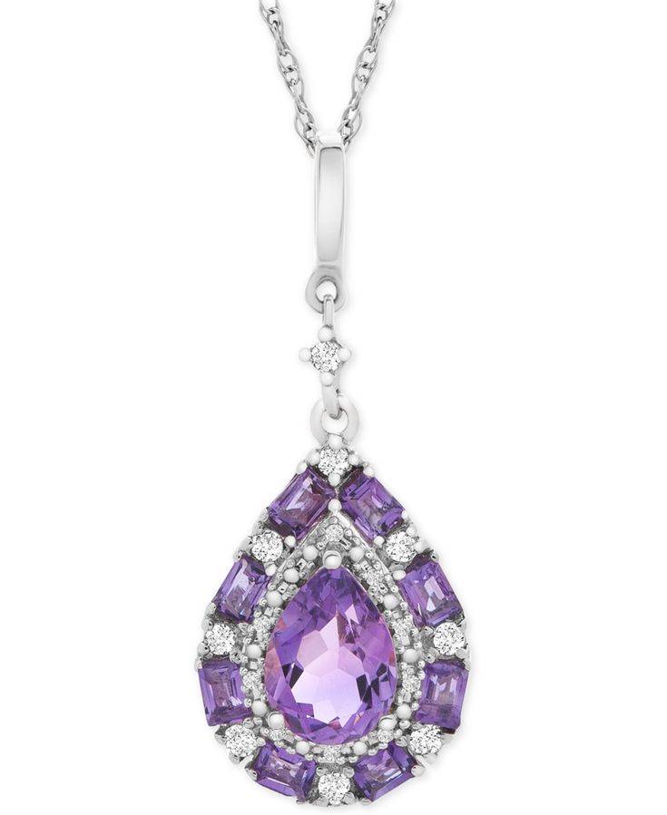 Elegant Pear-shaped Birthstone Drop Necklace, Elegant Purple Macy's Jewelry, Macy's Elegant Purple Jewelry, Fine Jewelry Teardrop Pendant Drop Necklace With Gemstone, Elegant Jewelry With Teardrop Pendant Gemstone Accents, Elegant Jewelry With Teardrop Gemstone Pendant, Elegant Teardrop Pendant Jewelry With Gemstone Accents, Purple Diamond Necklace With Diamond Accents, Purple Gemstone Necklace In Cubic Zirconia