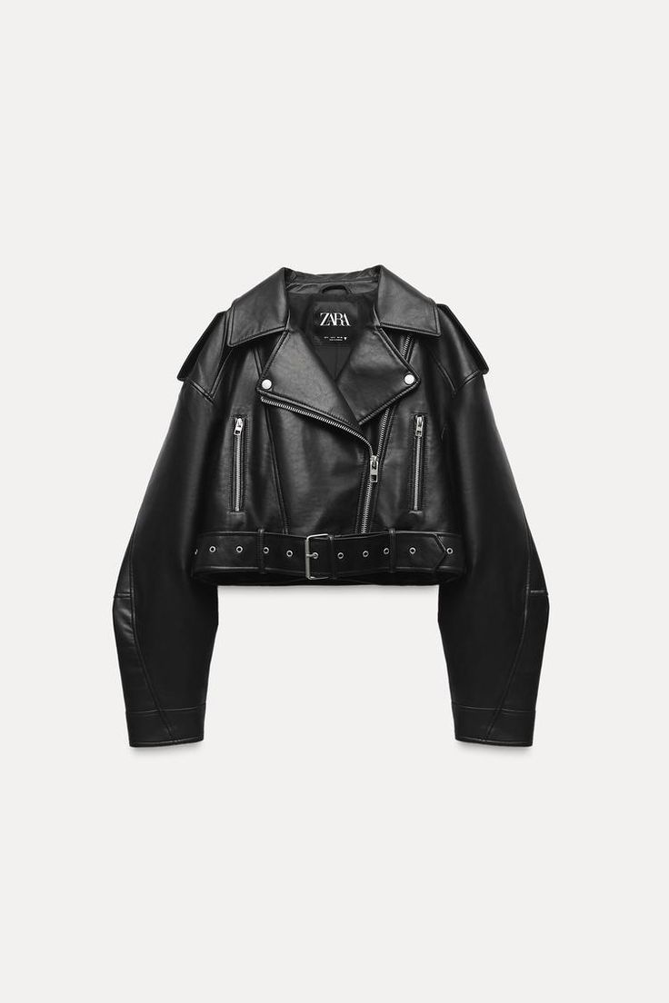 FAUX LEATHER CROP BIKER JACKET - Black | ZARA United States Jaket Motor, Zara Leather Jacket, Cropped Biker Jacket, Zara Jacket, Faux Leather Biker Jacket, Zara Leather, Cropped Leather Jacket, Cardigan Sweater Dress, Cardigan Sweater Jacket