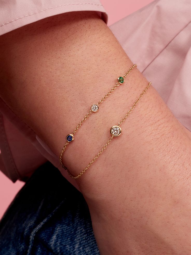 Birthstone jewelry makes for an extra special birthday gift! This bracelet is an unforgettable gift and a beautiful piece for anyone who loves their birthstone! Birth Stone Jewelry, Simple Diamond Jewelry, Bezel Bracelet, Bezel Necklace, Special Birthday Gifts, Simple Diamonds, Tiny Diamond, Initial Jewelry, Birthstone Bracelets