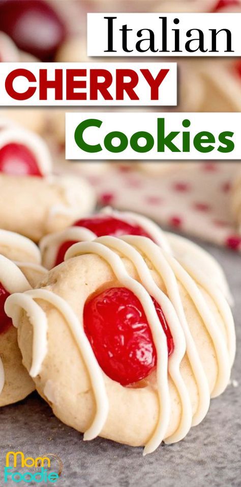 italian cherry cookies with white icing and cherries on the top, are ready to be eaten