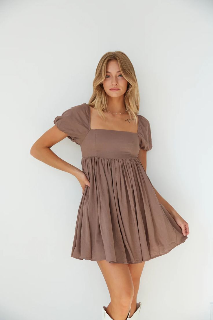 Jasmine Linen Babydoll Dress  • Shop American Threads Women's Trendy Online Boutique – americanthreads Western Babydoll Dress, Senior Pic Dresses, Short Fall Dresses, Basketball Dress, Sorority Formal Dress, Puff Sleeve Babydoll Dress, Guest Ideas, Velvet Lace Dress, Rascal Flatts