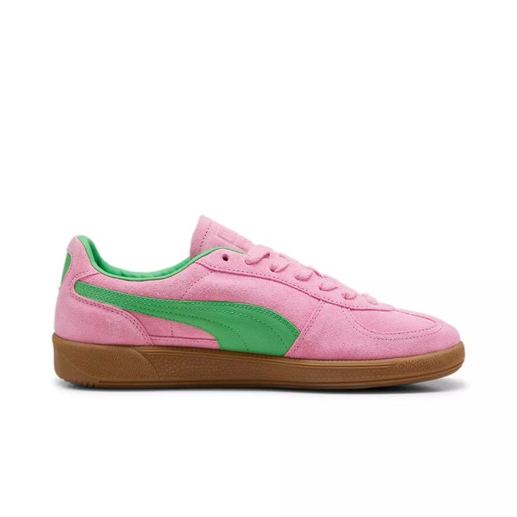 Pink And Green Sneakers, Green And Pink Shoes, Retro Pink Sneakers With Rubber Sole, Puma Shoes Women, Puma Palermo, Pink Pumas, Pretty Shoes Sneakers, Green Sneakers, Bow Heels