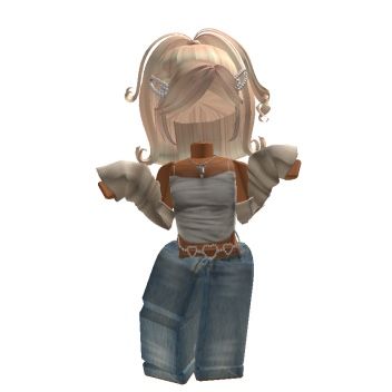 an animated girl with blonde hair and blue jeans is standing in front of a white background