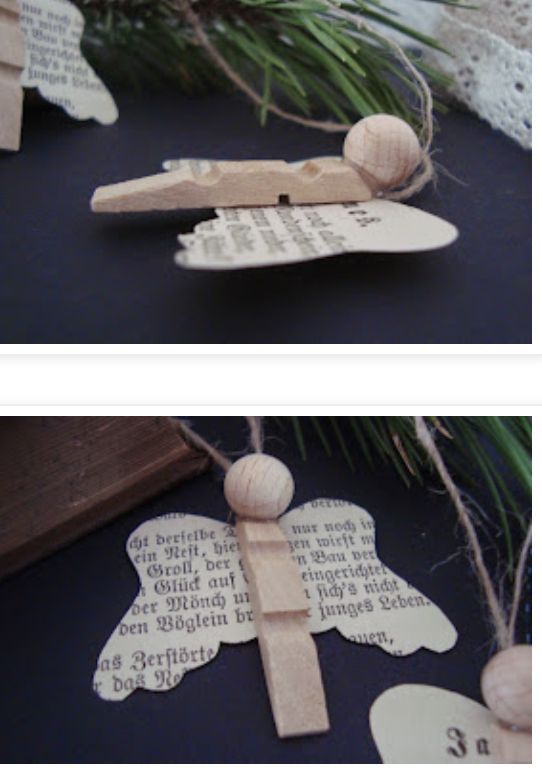 two pictures of wooden ornaments with words on them