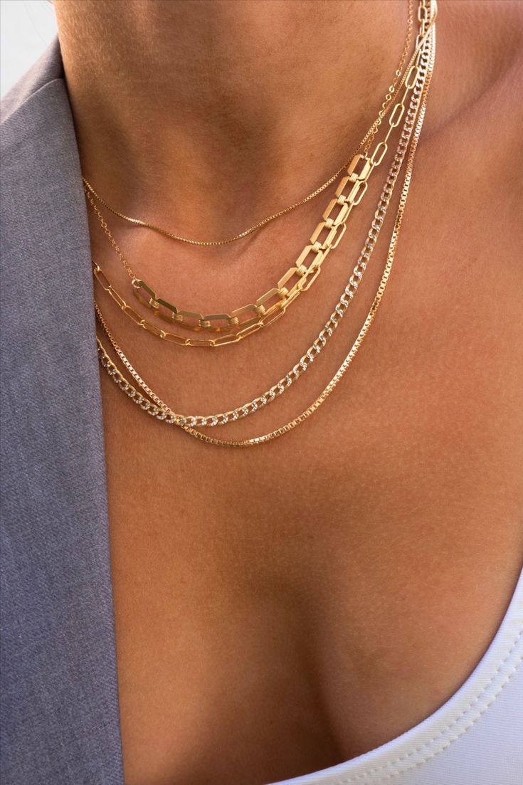 Hannah Necklace - Link Up Necklace - Truman Two-Tone Necklace - Amanda Necklace from BEADS by tara Layering Silver And Gold Necklaces, Layering Gold Necklaces, Hannah Necklace, Necklace Combos, Gold Necklace Stack, Gold Inspo, Necklaces Beads, Gold Chain Necklaces, Necklace Combo