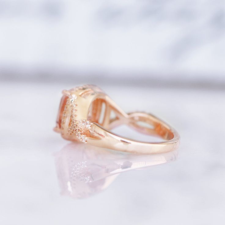 Beautiful Elegant Peachy-Pink Morganite Ring ►Base Metal: Sterling Silver (S925) ►Plating: 14K Rose Gold Vermeil ►Accented With Simulated Diamonds Stone Cut: Cushion Gem size: 8.0 mm Carat Weight: 2.04 ct. Stone Creation: Lab-Created ►Personalization and engravings are availabeat extra cost. Please contact me before placing a custom order. ►Please be aware that plated jewelry can wear off over time, if this is a concern we would suggest going with the sterling silver or solid gold jewelry option Rose Gold Cushion Cut Rings For Formal Occasions, Rose Gold Cushion Cut Rings For Formal Events, Classic Rose Gold Rings With Accent Stones, Anniversary Topaz Ring With Halo Design, Formal Rose Gold Birthstone Ring With Diamond Accents, Classic Rose Gold Topaz Ring, Rose Gold Cushion Cut Diamond Promise Ring, Rose Gold Sapphire Ring With Center Stone For Anniversary, Rose Gold Cushion Cut Ring With Accent Stones