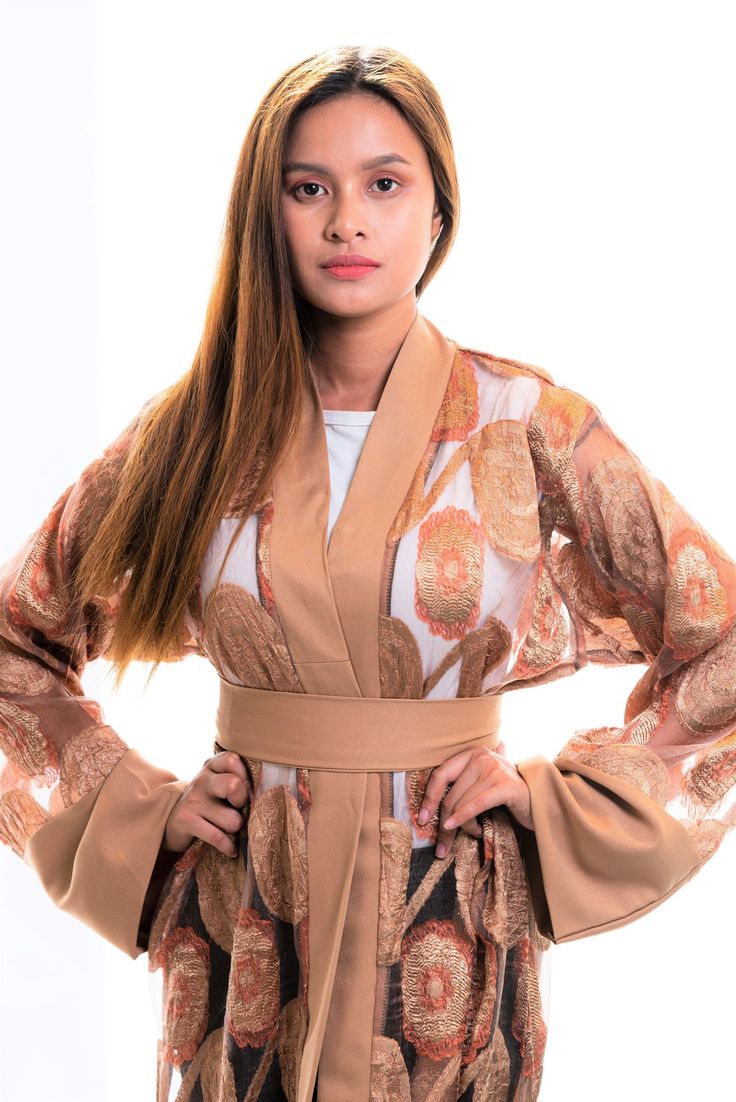 brown robe fot tall women Elegant Sheer Robe For Party, Spring Party Robe With Kimono Sleeves, Open Front Robe For Spring Party, Spring Party Robe With Open Front, Spring Open Front Party Robe, Elegant Sheer Party Kimono, Elegant Gold Kimono, Chic Wrap Kimono For Parties, Evening Abaya With Kimono Sleeves