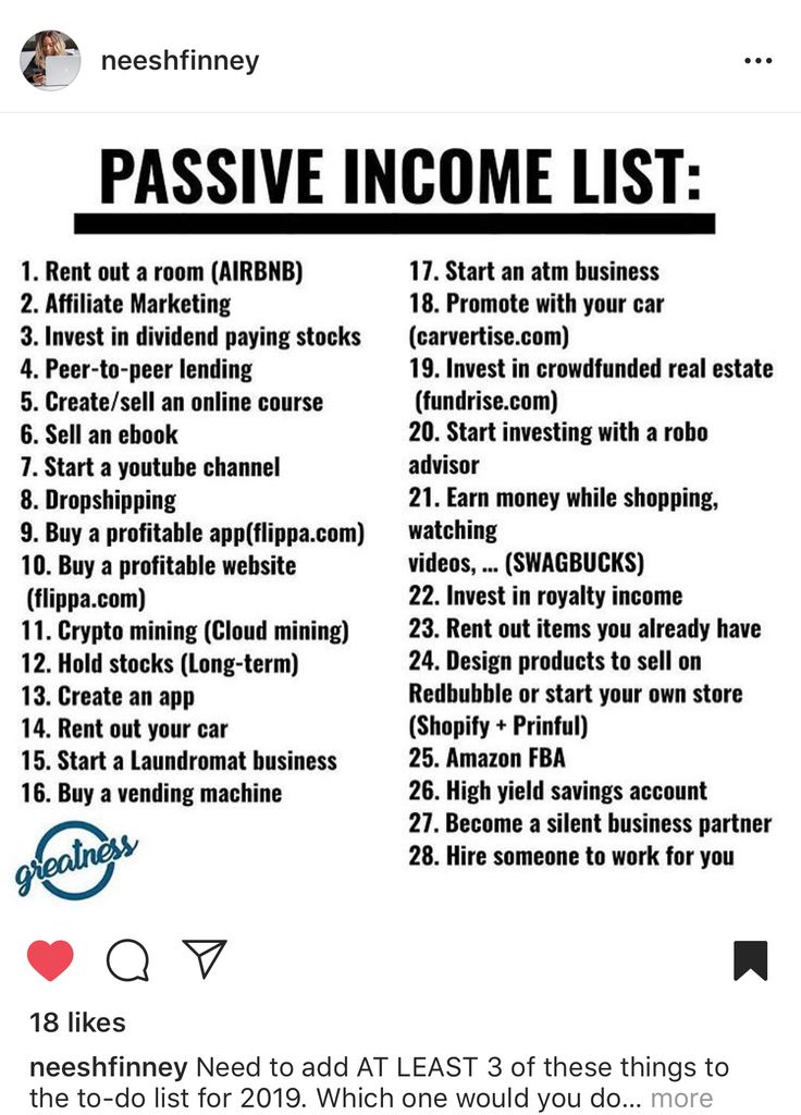 an instagram page with the words passive income list on it and other things to do