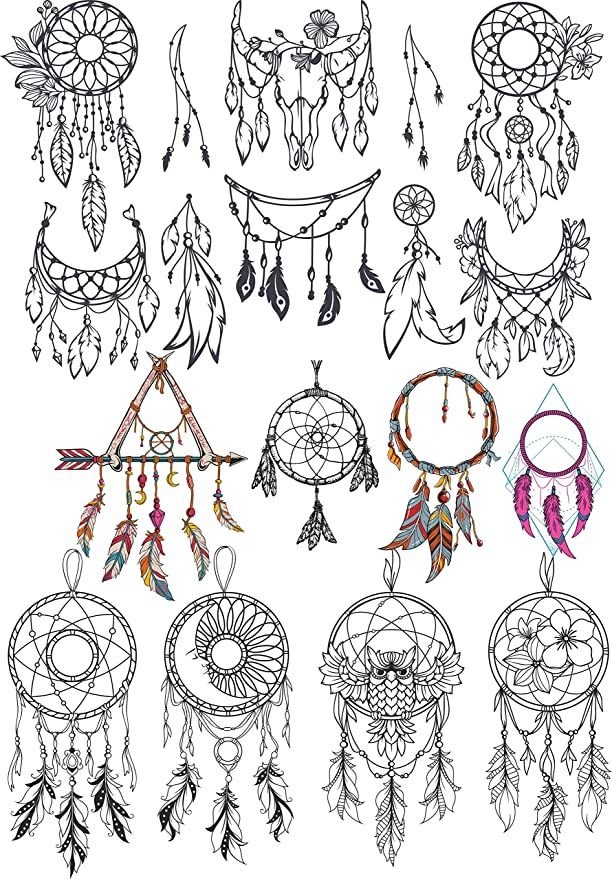 an assortment of dream catchers drawn by hand