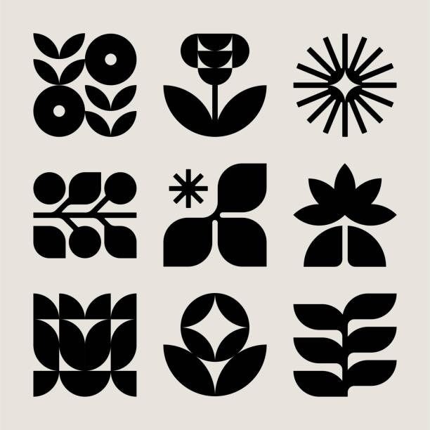 various black and white logos with flowers