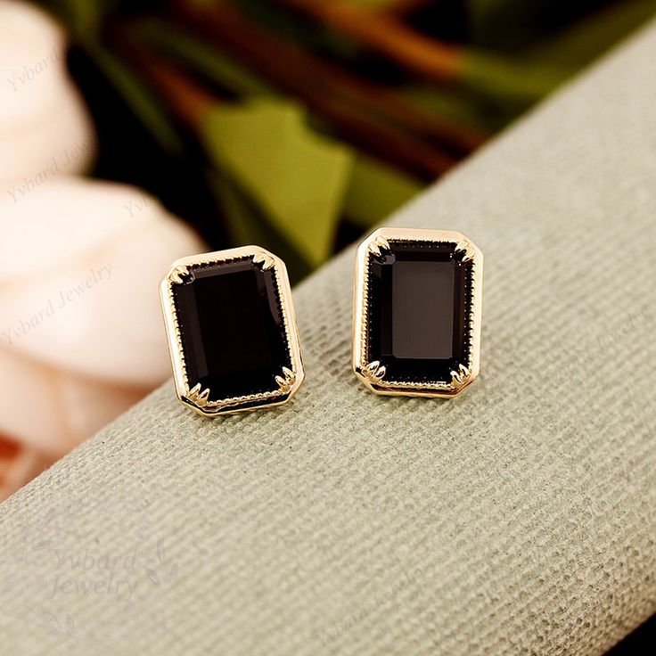 "❤Jewelry Details -Gold Type : 14k gold / 10k gold(Choose One in Material Option) Center Stone: Natural Black Onyx 8*11mm Center Stone Total Carat Weight: Approximately 5.6ctw (2.8ct*2pcs) Cut: Emerald Cut / 3EX Earrings Size: 10*13mm SKU: YE0021-2 ❤The link for the same style necklace is https://www.etsy.com/listing/919600248/vintage-black-onyx-pendant-necklace-pave?ref=shop_home_feat_4&pro=1&frs=1 ❤The link for the same style ring is https://www.etsy.com/listing/925188792/emerald-cut-b Black Diamond Cut Earrings For Formal Occasions, Formal Black Diamond Cut Earrings, Fine Jewelry 14k Gold Black Earrings, Classic Black Diamond-cut Earrings, 14k Gold Jewelry With Matching Earrings For Evening, Classic Black Diamond Cut Earrings, Black 14k Gold Earrings For Evening, Evening Jewelry Set With Matching Earrings In 14k Gold, 14k Gold Gemstone Jewelry For Evening