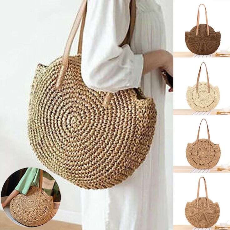 Features: This large round straw shoulder bag has a shoulder strap that you can carry or raise your hand. Beach bags are hand-woven and compact and organized, making them compact and easy to lose. Material: woven outer layer made of straw and cotton lining Size:about 41*37*22cm/47*41*24cm/44*41*24cm Color: As picture shown Package includes:1 * Handbag Note: 1.Transition: 1cm=10mm=0.39inch 2.Please allow 0-3mm error due to manual measurement. pls make sure you do not mind before you bid. 3.Due to the difference between different monitors, the picture may not reflect the actual color of the item. Thank you! Beach Bag Gift, Round Straw Bag, Straw Beach Bag, Woven Handbags, Straw Handbags, Rattan Bag, Straw Bags, Plus Size Vintage, Straw Tote