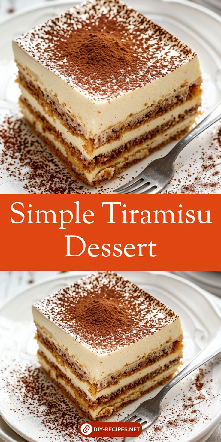 two plates with desserts on them and the words, simple trammusu dessert