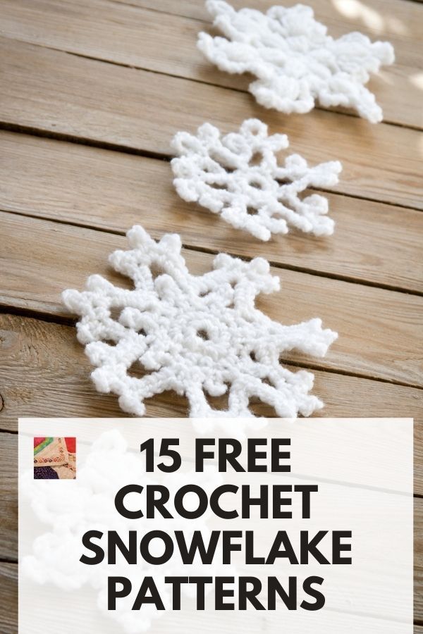 crochet snowflake patterns with text overlay that reads, 15 free crochet snowflake patterns