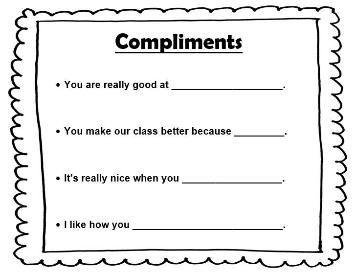 compliments worksheet for students to use in their writing and speaking skills as well