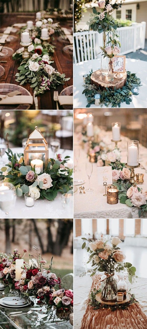 wedding tables with flowers and candles on them