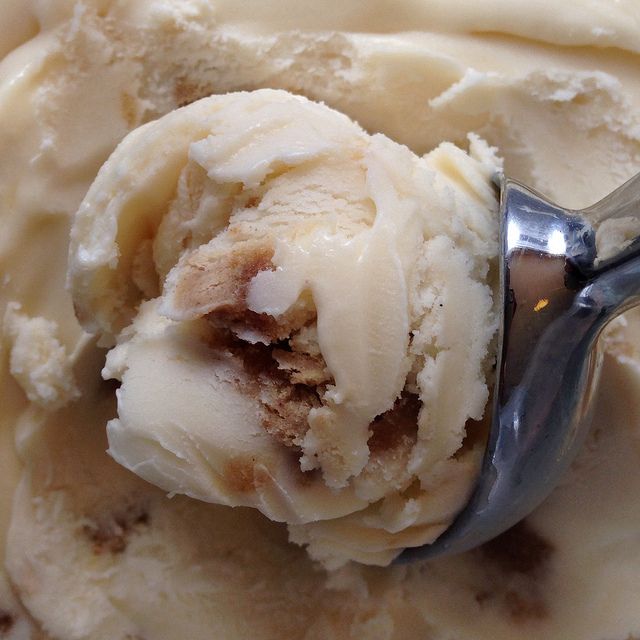 a scoop of ice cream with a spoon in it