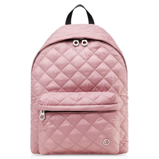 Thea Thea Soleil Diaper Backpack in Sakura Pink Functional Quilted Backpack For On-the-go, Quilted Nylon Backpack, Quilted Nylon Standard Backpack, Quilted On-the-go Standard Backpack, Everyday Quilted Standard Backpack, Quilted Nylon School Backpack, Quilted Travel Backpack, Quilted Nylon Bag For School, Quilted Nylon School Bag