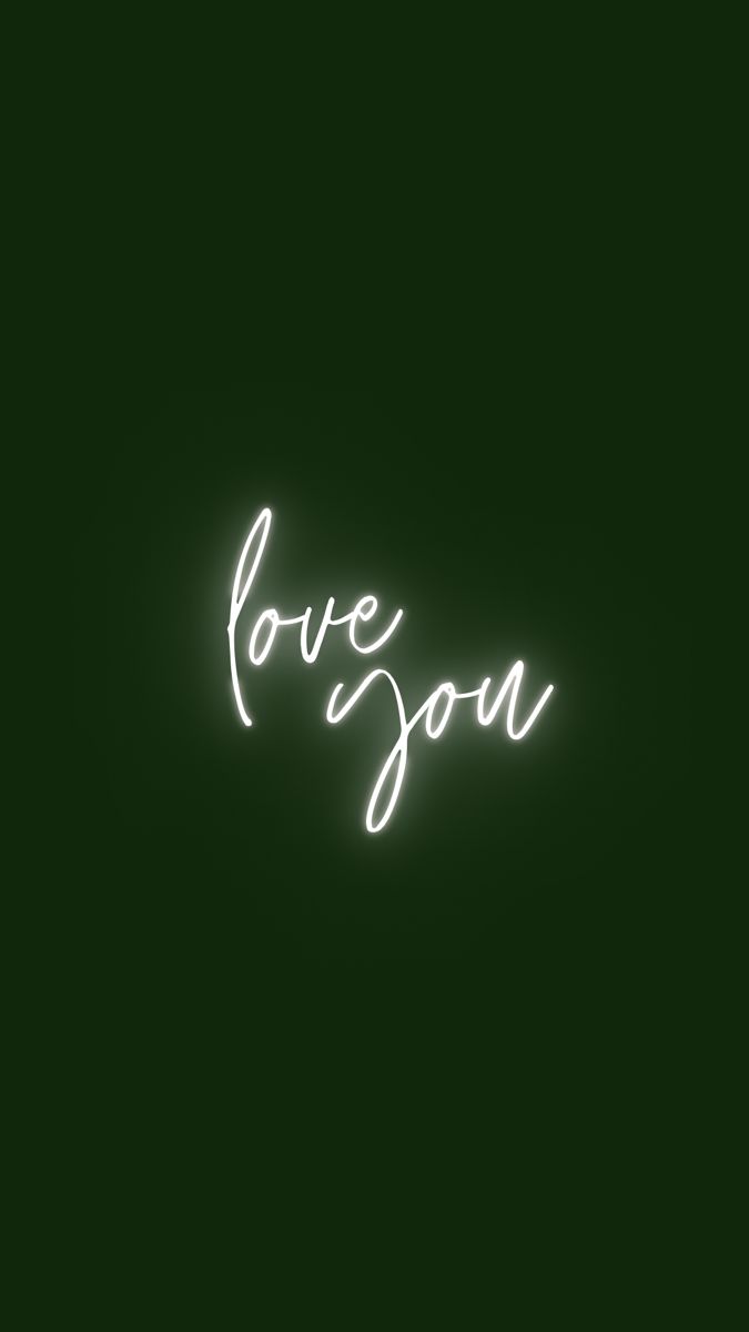 the word love you is written in neon lights on a black background with green and white colors