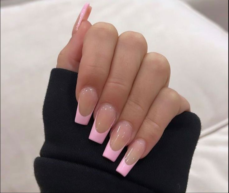 Pink French Tip Nails Square, French Tip Nails Square, Pink French Tip Nails, Pink Tip Nails, Pink French Tip, White Acrylic Nails, French Tip Acrylic Nails, Pink French, Simple Acrylic Nails