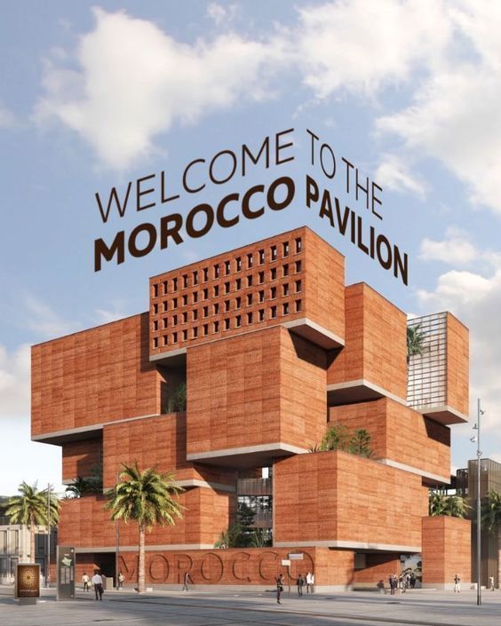 a large brick building with the words welcome to the morocco pavilion