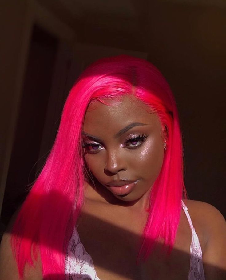 Barbie Pink Hair, Neon Barbie, Woman With Pink Hair, Pink Lace Front Wig, Pink Lace Front, Hot Pink Hair, Virgin Hair Wigs, Cosplay Hair, Straight Lace Front Wigs