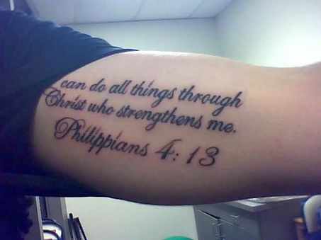 a person with a tattoo on their arm that says, i can do all things through christ who straightens me