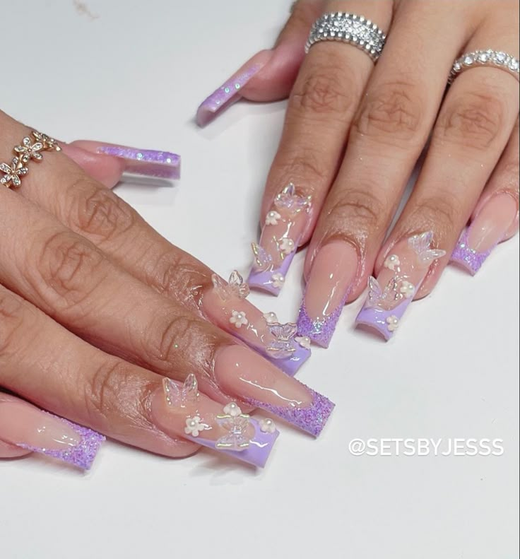 Acrylic Nails Designs Coffin, Short Acrylic Nails Summer, Purple Spring Nails, Acrylic Nail Designs For Summer, Barbie Nails Acrylic, Powder Acrylic Nails, Acrylic Nails Pretty, Summer Nails 2023 Gel, Acrylic Nail Colors