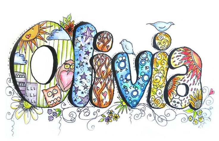 a drawing of the word love with birds and flowers on it's letters that spell out