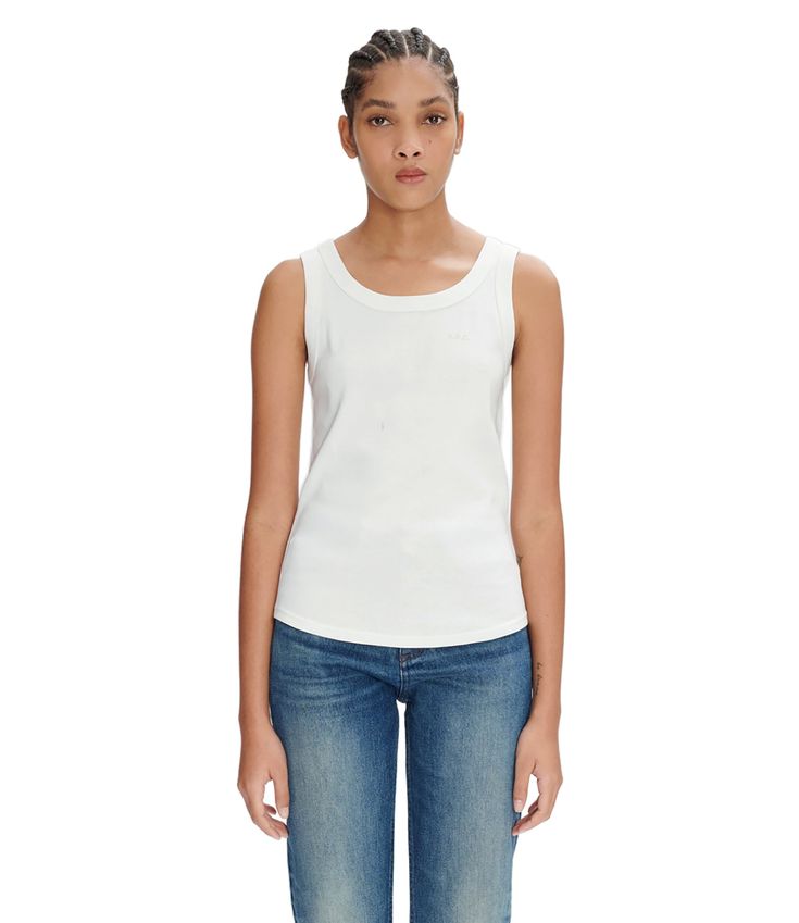 AAB-1 Spring Cotton Tank Top With Wide Straps, Cotton Tops With Wide Straps For Summer, Cotton Tops With Wide Straps For Everyday, Fitted Sleeveless Organic Cotton Top, Basic Fitted Tank Top For Everyday, Basic Fitted Everyday Tank Top, Basic Everyday Fitted Tank Top, White Stretch Cotton Tank Top, Basic Cotton Camisole With Tank Straps