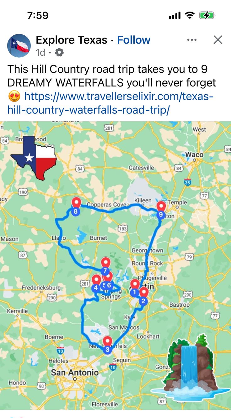 the texas road trip map is shown on an iphone screen, and shows where to go