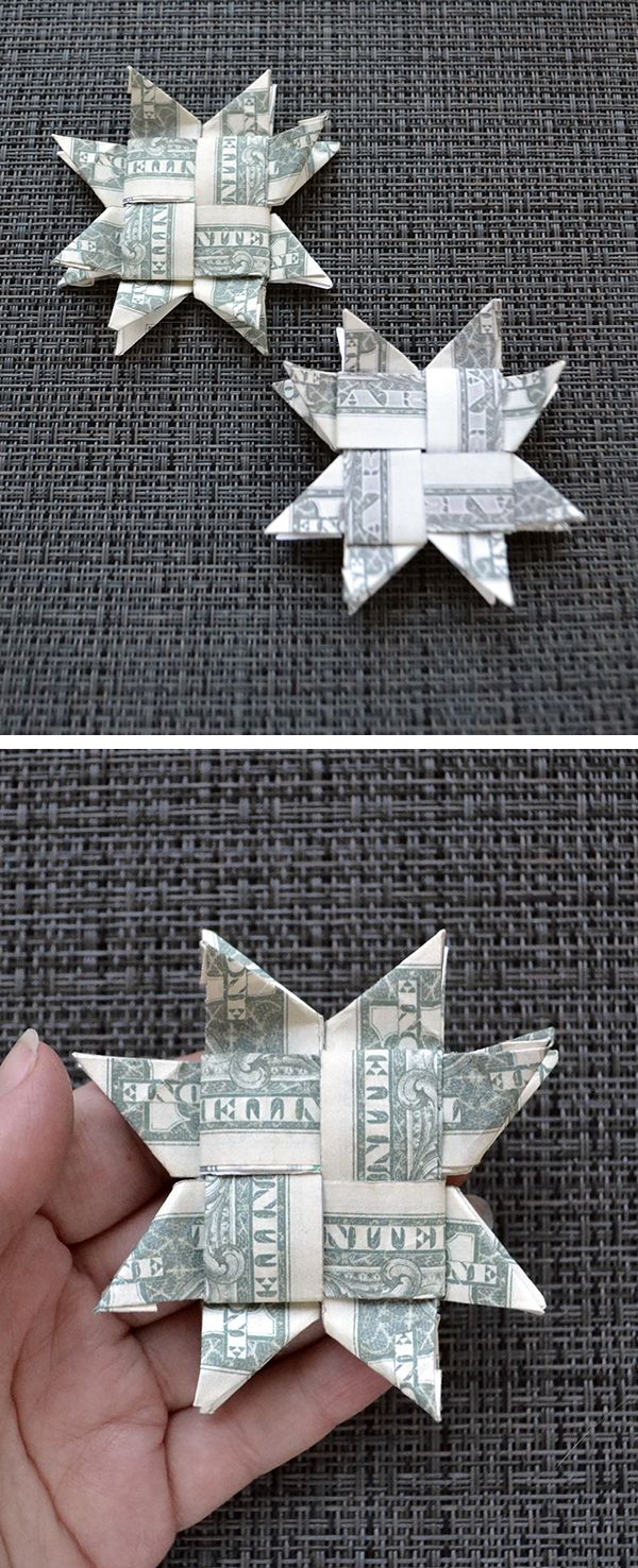 dollar bill origami stars made out of one dollar bill and folded in another