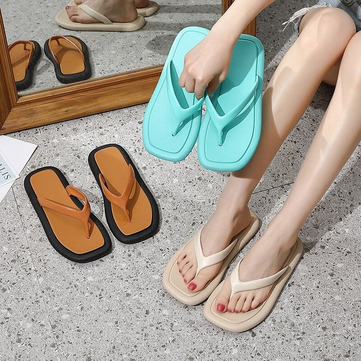 The Square Toe Flip Flops are the modern flip flop of the year. These chic shoes are perfect for the summer months to bring to the beach, pool, or to walk around town in. They are flexible and comfortable, an amazing pair to go with your outfits. FEATURES: Style Open Toe Season Spring/Summer Sole Flat Vamp material EVA COMFORTABLE MATERIAL: The Square Toe Flip Flops are made of high-density material. These are light, soft, breathable, and waterproof, and their excellent flexibility and durabilit Comfortable Eva Flip Flops For Beach Season, Beach Open Toe Eva Slippers, Non-slip Summer Jelly Sandals For Beach, Non-slip Jelly Sandals For Summer, Summer Beach Sandals With Eva Material, Open Toe Beach Slippers, Open Toe Eva Beach Slippers, Open Toe Eva Slippers For The Beach, Summer Beach Slippers Made Of Eva