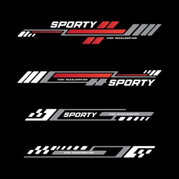 the sporty logo is shown in three different colors and sizes, including red, white,