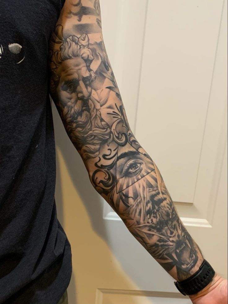 a man's arm with tattoos on it