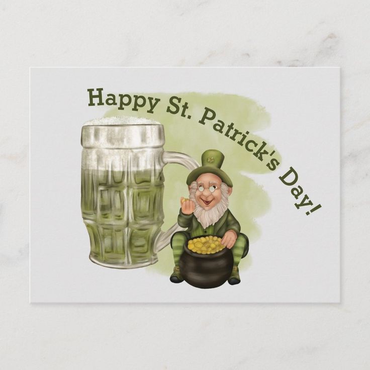 a st patrick's day card with a lepreite holding a pot of gold